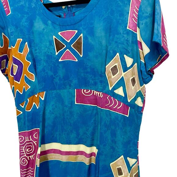 Vintage 90s Blue Tropical Tantrum Rayon Babydoll Mini Dress Large - Picture 4 of 8